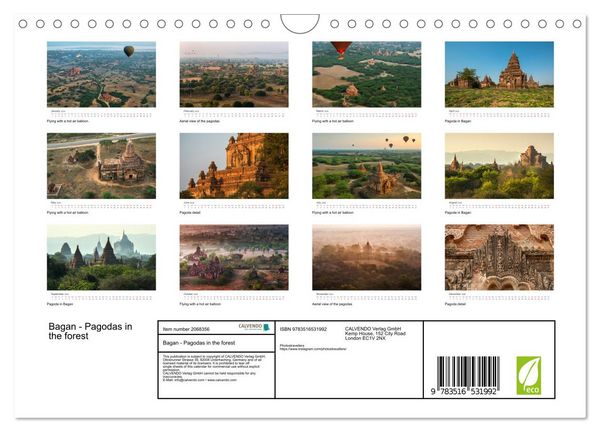 Produktbild: Bagan - Pagodas in the forest (Wall Calendar 2026 DIN A4 landscape), CALVENDO 12 Month Wall Calendar