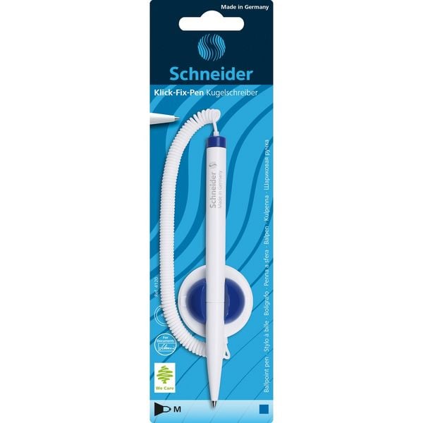 Produktbild: Schneider Kugelschreiber Klick-Fix-Pen blau, mit Teleschnur an Klemmbacken