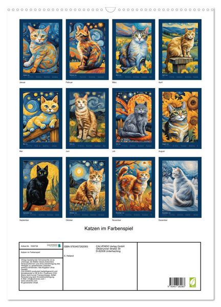 Produktbild: Katzen im Farbenspiel (Wandkalender 2026 DIN A2 hoch), CALVENDO Monatskalender