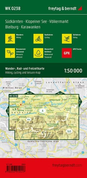 Produktbild: freytag & berndt Wanderkarte WK 0238 S&uuml;dk&auml;rnten, Klopeiner See - V&ouml;lkermarkt - Bleiburg - Karawanken 1:50.000