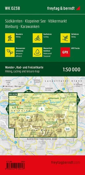 Produktbild: Freytag & berndt Wanderkarte WK 0238 S&uuml;dk&auml;rnten, Klopeiner See - V&ouml;lkermarkt - Bleiburg - Karawanken 1:50.000