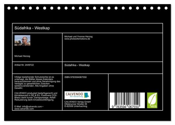 Produktbild: S&uuml;dafrika - Westkap (Tischkalender 2027 DIN A5 quer), CALVENDO Monatskalender