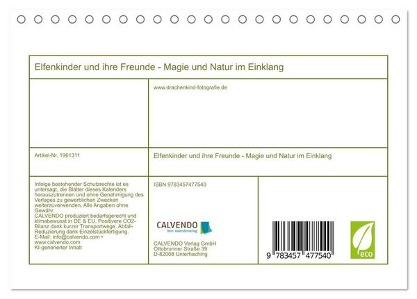 Produktbild: Elfenkinder und ihre Freunde - Magie und Natur im Einklang (Tischkalender 2026 DIN A5 quer), CALVENDO Monatskalender
