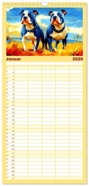 Produktbild: Familienplaner 2026 - Pit Bulls und Familie. Bunte Bull Breed Sch&ouml;nheiten mit 5 Spalten (Wandkalender, 21 x 45 cm) CALVENDO