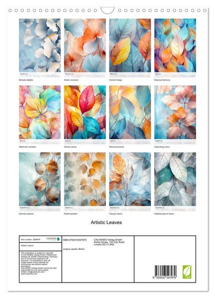 Produktbild: Artistic Leaves (Wall Calendar 2026 DIN A3 portrait), CALVENDO 12 Month Wall Calendar