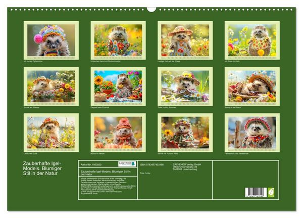 Produktbild: Zauberhafte Igel-Models. Blumiger Stil in der Natur (Wandkalender 2026 DIN A2 quer), CALVENDO Monatskalender