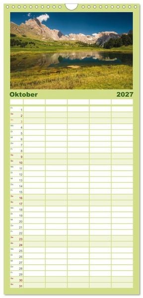 Produktbild: Familienplaner 2027 - Alpensee - Wunder der Natur mit 5 Spalten (Wandkalender, 21 x 45 cm) CALVENDO