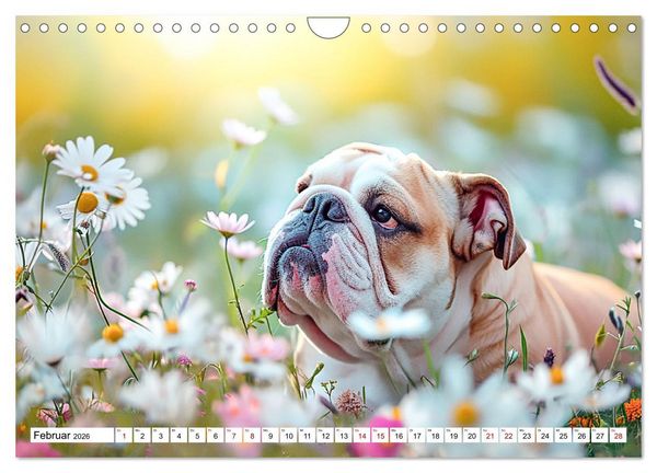 Produktbild: Englische Bulldoggen im Bl&uuml;tenmeer (Wandkalender 2026 DIN A4 quer), CALVENDO Monatskalender