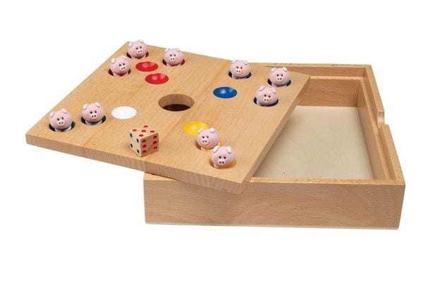 Produktbild: Philos 6342 - Schweinchen in der Grube, Holzbox, Buche, W&uuml;rfelspiel