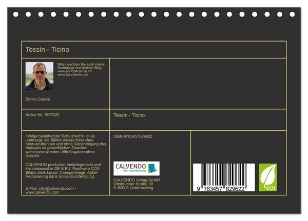 Produktbild: Tessin - Ticino (Tischkalender 2026 DIN A5 quer), CALVENDO Monatskalender