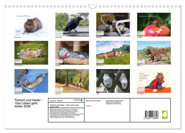 Produktbild: Tierisch und Heiter - Das Leben geht weiter 2026 (Wandkalender 2026 DIN A3 quer), CALVENDO Monatskalender
