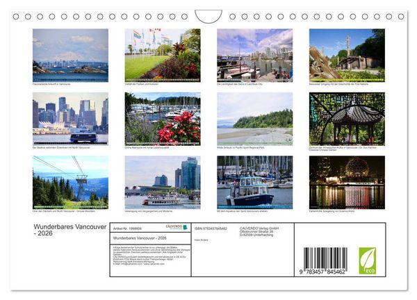 Produktbild: Wunderbares Vancouver - 2026 (Wandkalender 2026 DIN A4 quer), CALVENDO Monatskalender