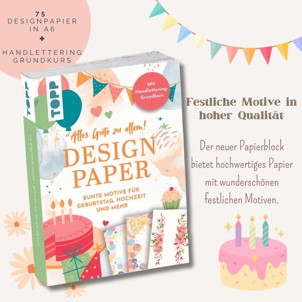 Produktbild: Design Paper A6 Alles Gute zu allem. Mit Handlettering-Grundkurs