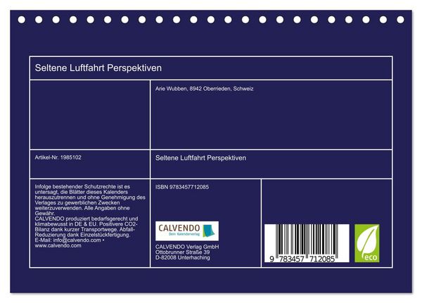Produktbild: Seltene Luftfahrt Perspektiven (Tischkalender 2026 DIN A5 quer), CALVENDO Monatskalender