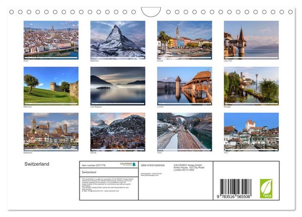 Produktbild: Switzerland (Wall Calendar 2026 DIN A4 landscape), CALVENDO 12 Month Wall Calendar