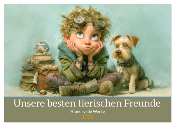 Produktbild: Unsere besten tierischen Freunde - Humorvolle Werke (Wandkalender 2026 DIN A3 quer), CALVENDO Monatskalender