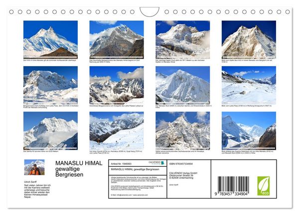 Produktbild: MANASLU HIMAL gewaltige Bergriesen (Wandkalender 2026 DIN A4 quer), CALVENDO Monatskalender