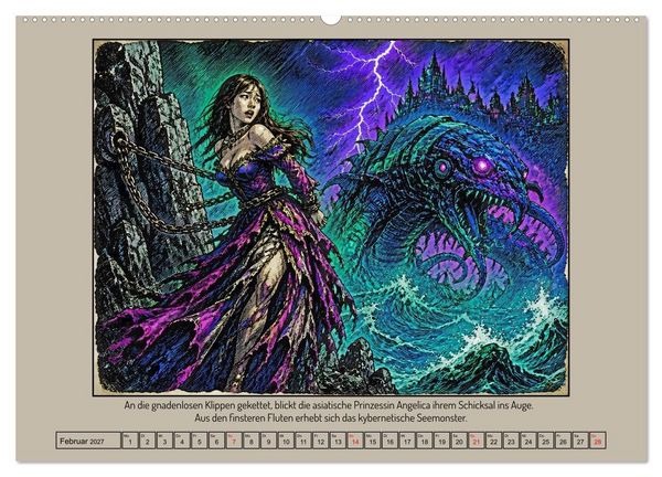 Produktbild: Ritter Roland in der Cyberwelt: Orlando furioso im Cyberpunk-Stil (Wandkalender 2027 DIN A2 quer), CALVENDO Monatskalender