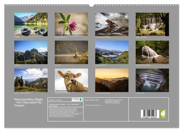 Produktbild: Naturparadies Allg&auml;u - Von Oberstdorf bis F&uuml;ssen (hochwertiger Premium Wandkalender 2026 DIN A2 quer), Kunstdruck in Hochglanz