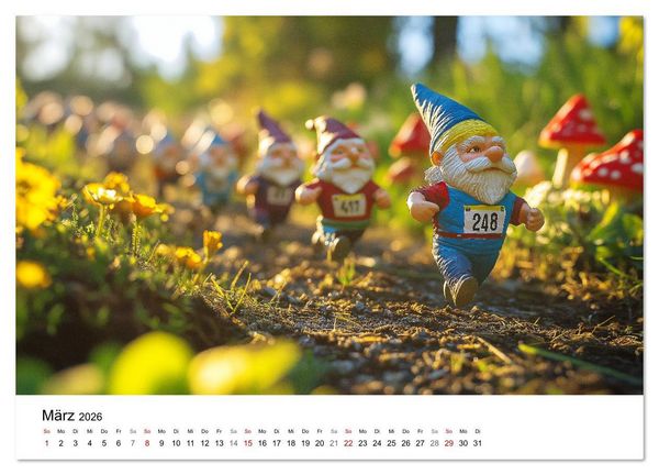 Produktbild: Sportliche Gartenzwerge (hochwertiger Premium Wandkalender 2026 DIN A2 quer), Kunstdruck in Hochglanz