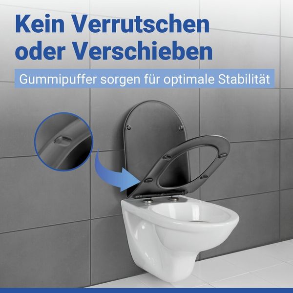 Produktbild: WC Sitz Mod. Galati Anthrazit matt, Toilettendeckel in D-Form mit Absenkautomatik