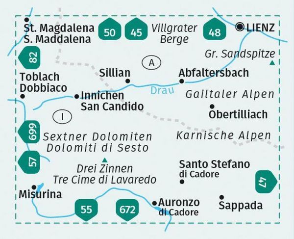 Produktbild: KOMPASS Wanderkarte 58 Sextner Dolomiten, Toblach, Innichen, Lienz / Dolomit di Sesto, Dobbiaco, San Candido, Lienz 1:50.000