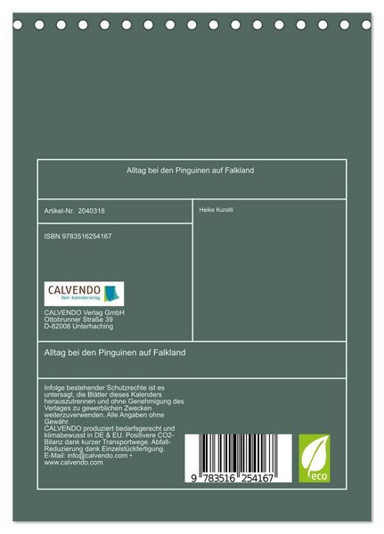 Produktbild: Alltag bei den Pinguinen auf Falkland (Tischkalender 2026 DIN A5 hoch), CALVENDO Monatskalender
