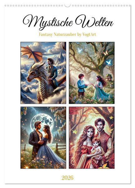 Mystische Welten, Fantasy Naturzauber (Wandkalender 2026 DIN A2 hoch), CALVENDO Monatskalender