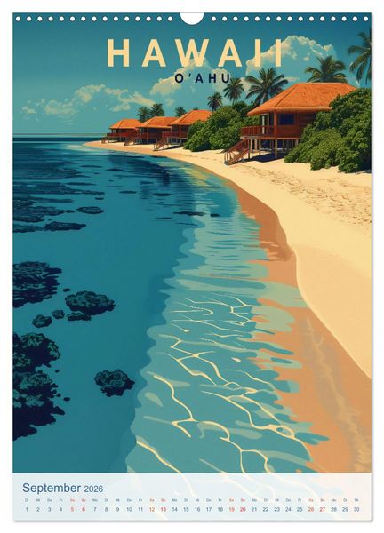 Produktbild: Hawaii - Old School Poster Style (Wandkalender 2026 DIN A3 hoch), CALVENDO Monatskalender
