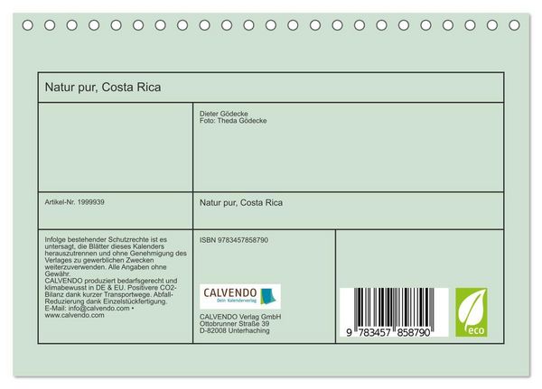 Produktbild: Natur pur, Costa Rica (Tischkalender 2026 DIN A5 quer), CALVENDO Monatskalender