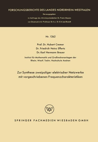 Produktbild: Zur Synthese zweipoliger elektrischer Netzwerke mit vorgeschriebenen Frequenzcharakteristiken