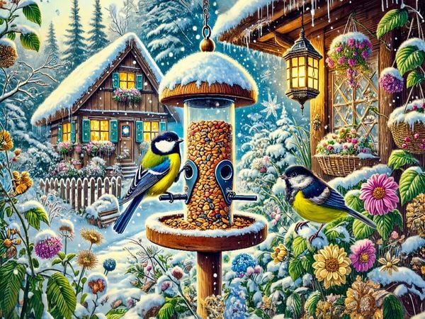 Produktbild: CALVENDO Puzzle Kohlmeisen am Futterhaus | 1000 Teile Lege-Gr&ouml;&szlig;e 64x48cm Foto-Puzzle f&uuml;r gl&uuml;ckliche Stunden
