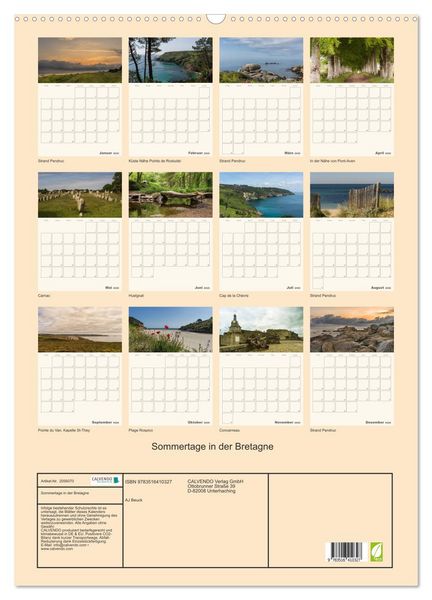 Produktbild: Sommertage in der Bretagne (Wandkalender 2026 DIN A2 hoch), CALVENDO Monatskalender
