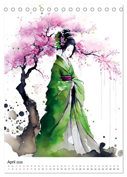 Produktbild: Geisha Aquarelle - Japanische Kulturdamen, Landschaft und Sakura (Tischkalender 2026 DIN A5 hoch), CALVENDO Monatskalender