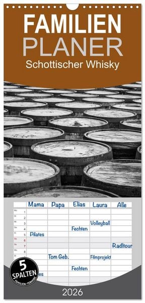 Familienplaner 2026 - Schottischer Whisky mit 5 Spalten (Wandkalender, 21 x 45 cm) CALVENDO