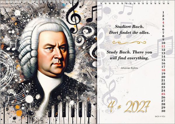 Produktbild: Johann-Sebastian-Bach-Zitate-Kalender, ein Musik-Kalender 2027, DIN A4