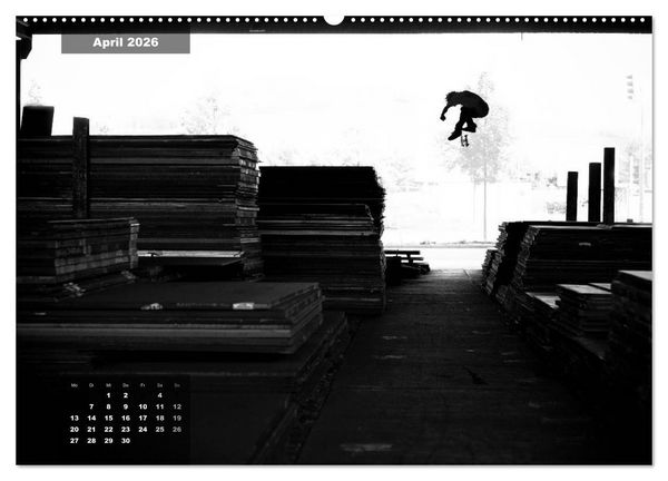Produktbild: Skateboarden in Schwarz-Wei&szlig; (hochwertiger Premium Wandkalender 2026 DIN A2 quer), Kunstdruck in Hochglanz