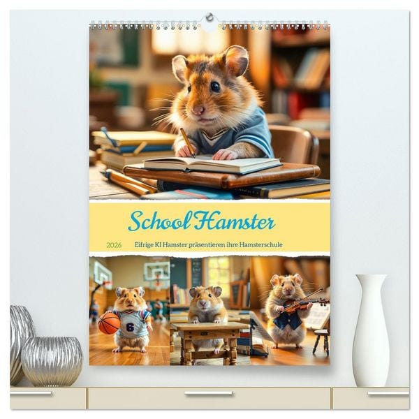 Produktbild: School Hamster - Eifrige KI Hamster pr&auml;sentieren ihre Hamsterschule (hochwertiger Premium Wandkalender 2026 DIN A2 hoch), Kunstdruck in Hochglanz