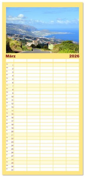 Produktbild: Familienplaner 2026 - Teneriffa - Insel der Gl&uuml;ckseligen mit 5 Spalten (Wandkalender, 21 x 45 cm) CALVENDO
