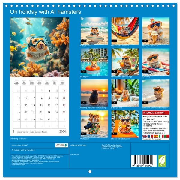 Produktbild: On holiday with AI hamsters (Wall Calendar 2026 12 &times; 12 Inch) CALVENDO 12 Month Wall Calendar