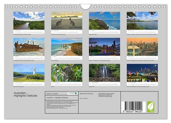 Produktbild: Australien - Highlights Ostk&uuml;ste (Wandkalender 2027 DIN A4 quer), CALVENDO Monatskalender