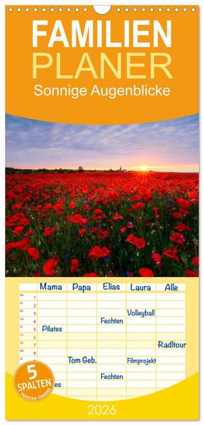 Produktbild: Familienplaner 2026 - Sonnige Augenblicke mit 5 Spalten (Wandkalender, 21 x 45 cm) CALVENDO