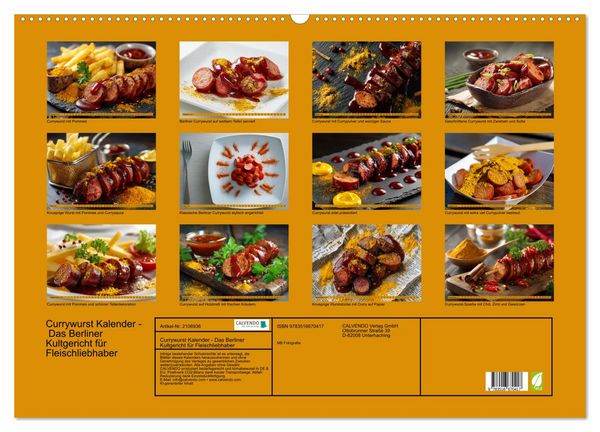 Produktbild: Currywurst Kalender - Das Berliner Kultgericht f&uuml;r Fleischliebhaber (Wandkalender 2026 DIN A2 quer), CALVENDO Monatskalender