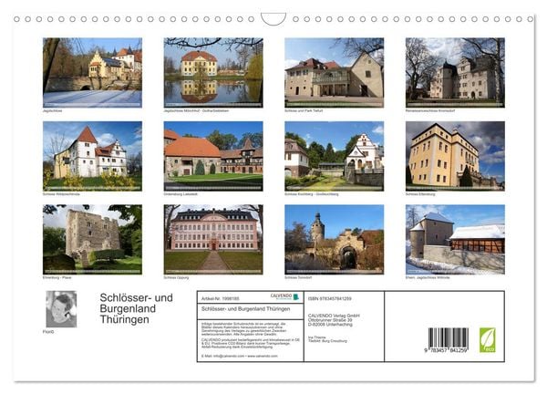Produktbild: Schl&ouml;sser- und Burgenland Th&uuml;ringen (Wandkalender 2026 DIN A3 quer), CALVENDO Monatskalender