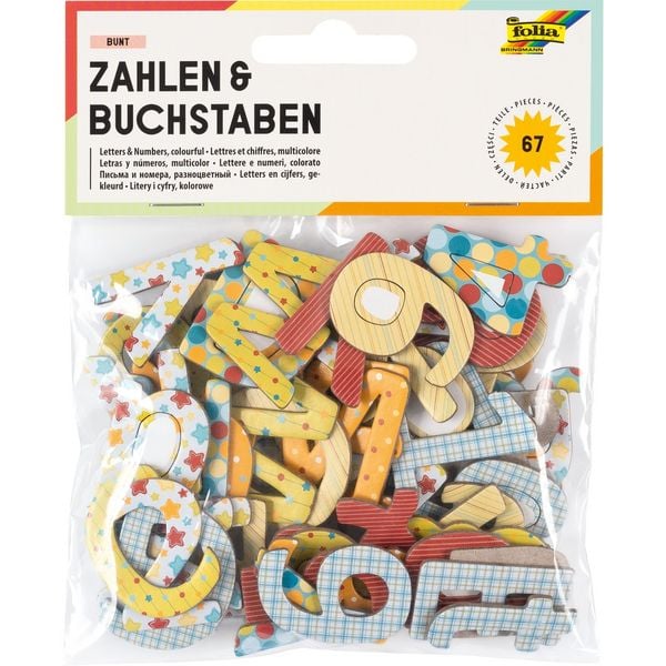 Produktbild: folia Kartonstanzteile Buchstaben und Zahlen mehrfarbig 67 St&uuml;ck