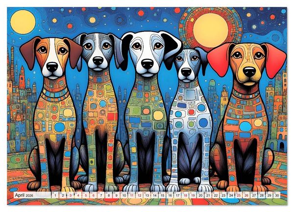Produktbild: Bunte Hundebande (hochwertiger Premium Wandkalender 2026 DIN A2 quer), Kunstdruck in Hochglanz