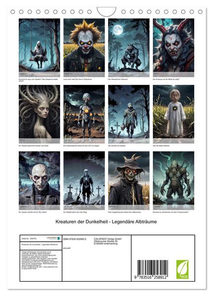 Produktbild: Kreaturen der Dunkelheit - Legend&auml;re Albtr&auml;ume (Wandkalender 2026 DIN A4 hoch), CALVENDO Monatskalender
