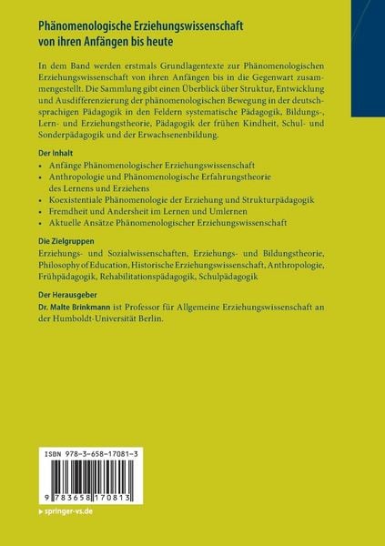 Produktbild: Ph&auml;nomenologische Erziehungswissenschaft von ihren Anf&auml;ngen bis heute
