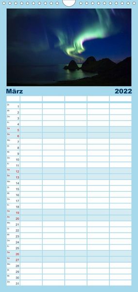 Produktbild: Familienplaner Nordlichter - Magische N&auml;chte in Skandinavien (Wandkalender 2022 , 21 cm x 45 cm, hoch)