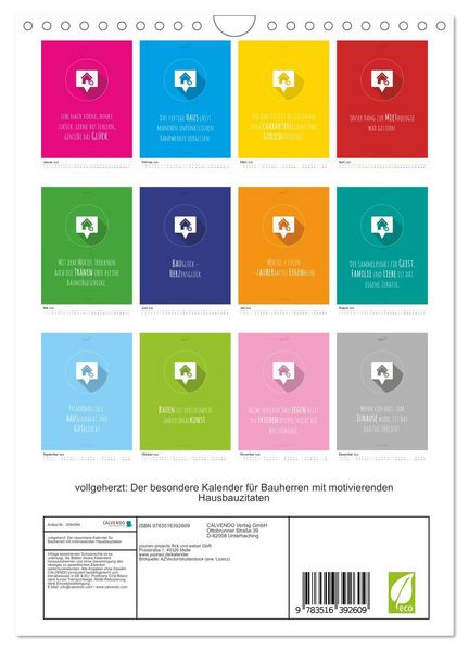 Produktbild: vollgeherzt: Der besondere Kalender f&uuml;r Bauherren mit motivierenden Hausbauzitaten (Wandkalender 2026 DIN A4 hoch), CALVENDO Monatskalender